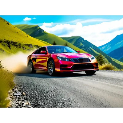 Canlı Renkli Dağ Yolunda Rally Arabası Kanvas Tablo