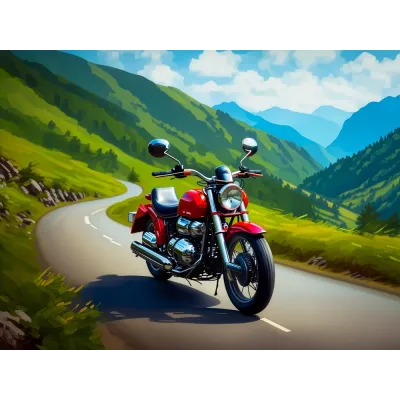 Dağ Yolunda Klasik Motosiklet Kanvas Tablo
