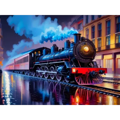 Yağmurlu Şehirde Buharlı Tren Kanvas Tablo