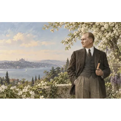 Atatürk Bahar Bahçesinde Boğaz Manzarası Kanvas Tablo