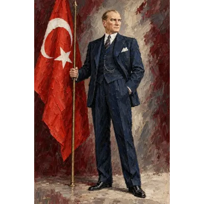 Atatürk Bayrak Direği Yanında Lacivert Takım Kanvas Tablo