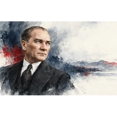 Atatürk Beyaz Zeminli Soyut Portre Kanvas Tablo