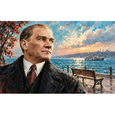 Atatürk Boğaz ve Vapur Önünde Yakın Portre Kanvas Tablo