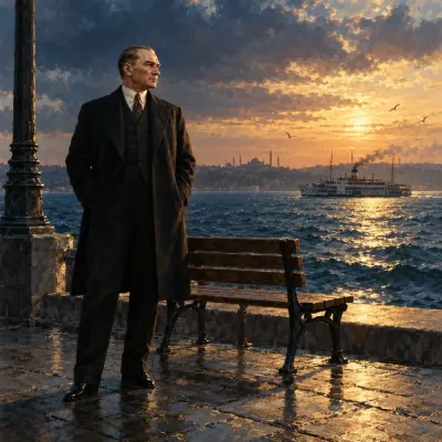 Atatürk Gün Batımında Sahil Bankı Yanında Kanvas Tablo