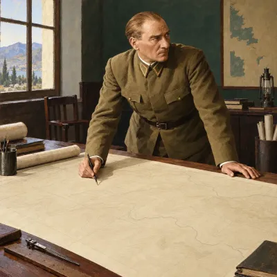 Atatürk Harita Üzerinde Çalışırken Kanvas Tablo