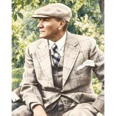 Atatürk Kasketli Renkli Fotoğraf Kanvas Tablo