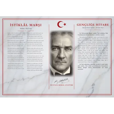 Beyaz Mermer Zeminli Atatürk Portreli İstiklâl Marşı ve Gençliğe Hitabe Makam Panosu