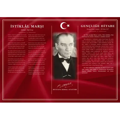 Al Bayrak Kırmızısı Zeminli Papyonlu Atatürk İstiklâl Marşı ve Gençliğe Hitabe Makam Panosu