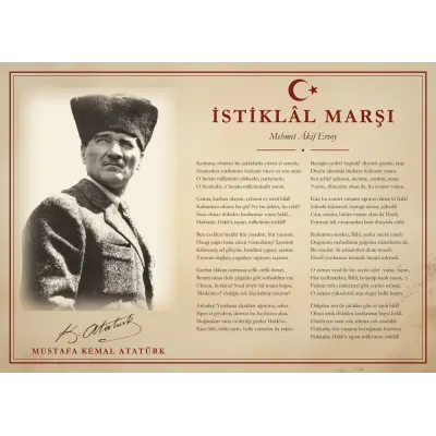Parşömen Zeminli Kalpaklı Atatürk İstiklâl Marşı Makam Panosu
