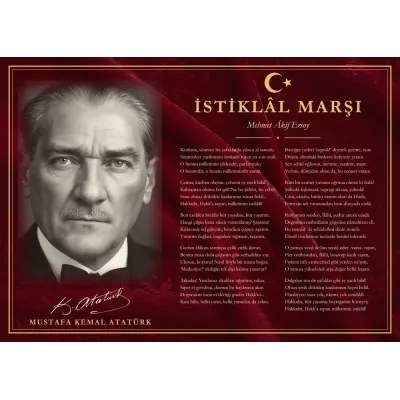 Bordo Kadife Zeminli Atatürk Portreli İstiklâl Marşı Makam Panosu