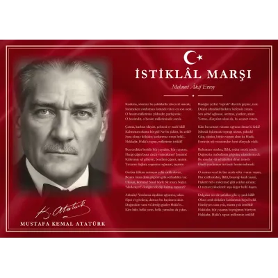 Al Bayrak Kırmızısı Zeminli Atatürk Portreli İstiklâl Marşı Makam Panosu