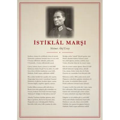 Krem Keten Zeminli Üniformalı Atatürk İstiklâl Marşı Panosu