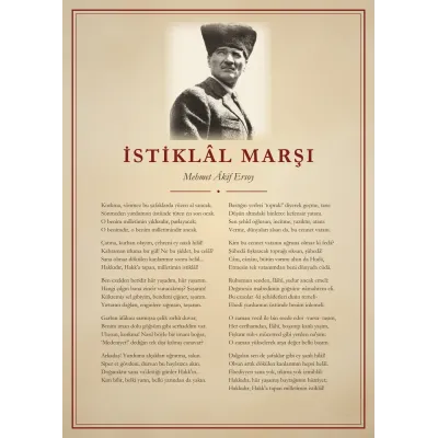 Parşömen Zeminli Kalpaklı Atatürk İstiklâl Marşı Panosu