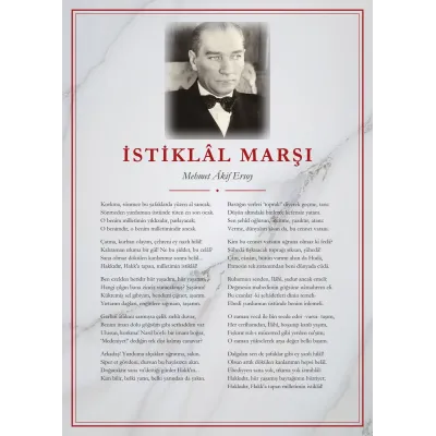Beyaz Mermer Zeminli Papyonlu Atatürk İstiklâl Marşı Panosu