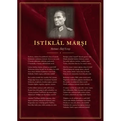 Bordo Kadife Zeminli Üniformalı Atatürk İstiklâl Marşı Panosu