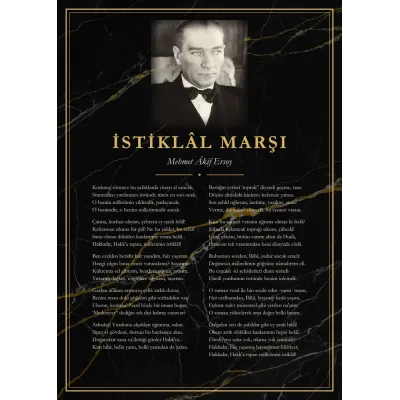 Siyah Mermer Zeminli Papyonlu Atatürk İstiklâl Marşı Panosu
