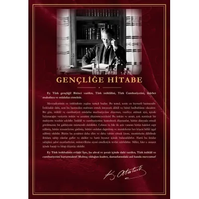 Bordo Kadife Zeminli Kütüphanede Çalışan Atatürk Gençliğe Hitabe Panosu