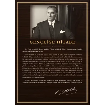 Ceviz Zeminli Çalışma Masasında Atatürk Gençliğe Hitabe Panosu