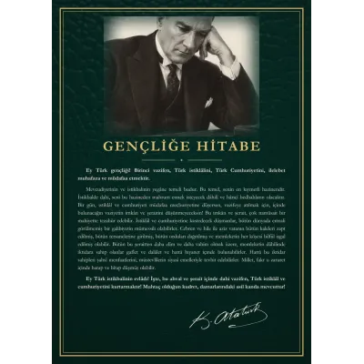 Yeşil Deri Zeminli Masa Başında Atatürk Gençliğe Hitabe Panosu