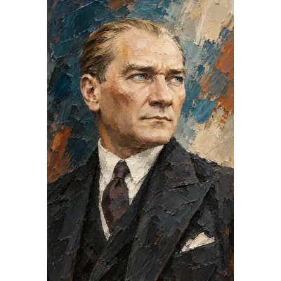 Atatürk Mavi Tonlarda Kalın Fırça Portre Kanvas Tablo