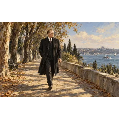 Atatürk Sahil Yolunda Yürürken Kanvas Tablo