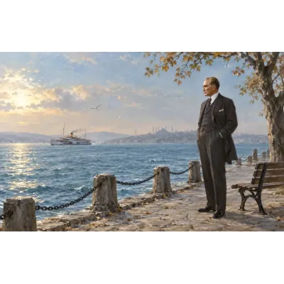 Atatürk Sahilde Vapur Manzarası Kanvas Tablo