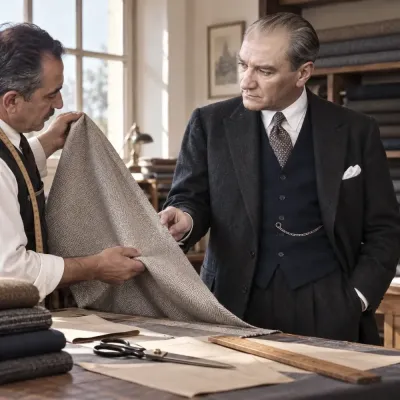 Atatürk Terzide Kumaş Seçerken Kanvas Tablo