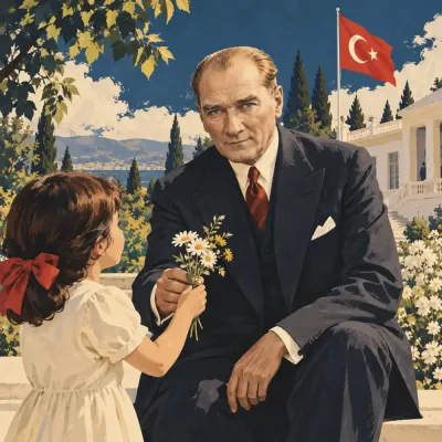 Atatürk ve Kız Çocuğu Türk Bayraklı Poster Kanvas Tablo