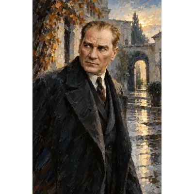 Atatürk Yağmur Sonrası Avluda Yakın Portre Kanvas Tablo