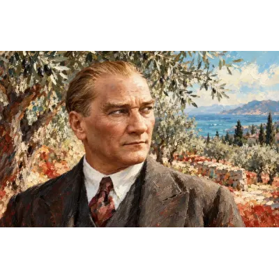 Atatürk Zeytin Ağaçları Önünde Yakın Portre Kanvas Tablo