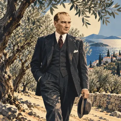 Atatürk Zeytinlik Yolunda Şapkalı Kanvas Tablo
