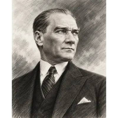 Karakalem Atatürk Portresi Kanvas Tablo