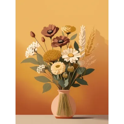 Hardal Bohem Kurutulmuş Çiçekler Kanvas Tablo