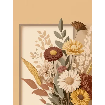 Krem Bohem Kurutulmuş Çiçekler Kanvas Tablo