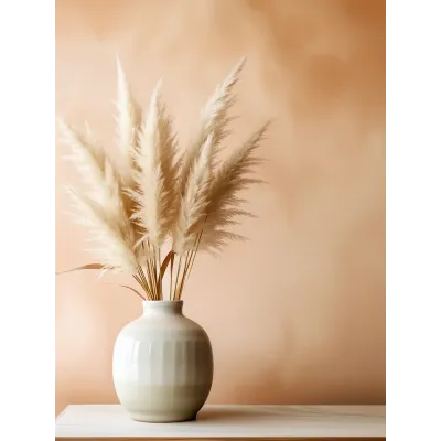Krem Bohem Pampas Otları Kanvas Tablo