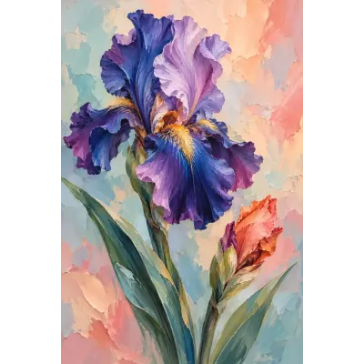 Pastel Zeminde Mor İris Kanvas Tablo