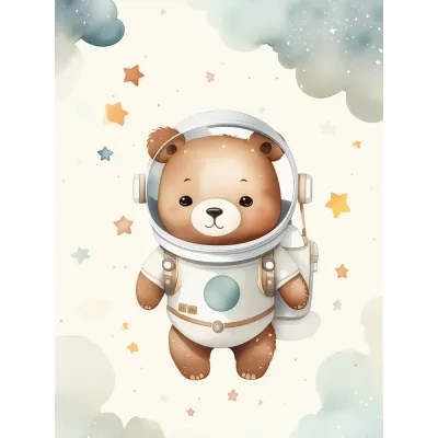 Astronot Ayıcık Çocuk Odası Kanvas Tablo