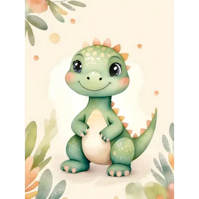Sevimli Yeşil Dinozor Çocuk Odası Kanvas Tablo
