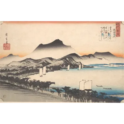 Hiroshige Biwa Gölünde Açan Hava Kanvas Tablo