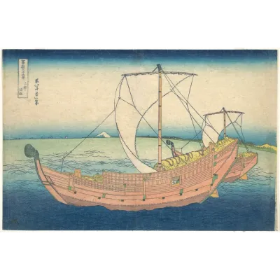 Hokusai Kazusa Açıklarında Yelkenli Kanvas Tablo