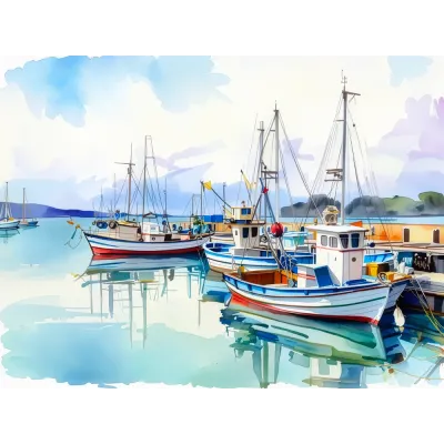 Suluboya Balıkçı Tekneleri Kanvas Tablo