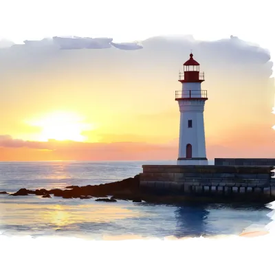 Suluboya Deniz Feneri Gün Batımı V Kanvas Tablo