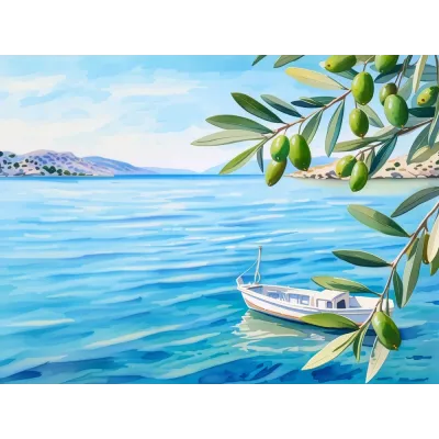 Zeytin Dalı ve Deniz Kanvas Tablo