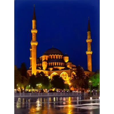 Gece Işıklı Cami Kanvas Tablo