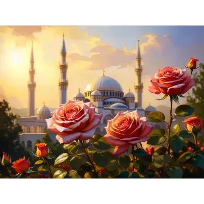 Gül ve Cami Kanvas Tablo