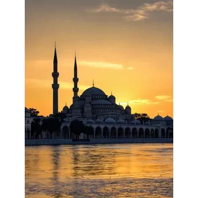 Gün Doğumunda Cami ve Su Kanvas Tablo