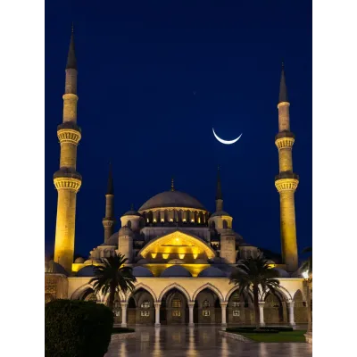 Hilal Altında Cami Kanvas Tablo