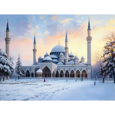 Karlı Sabahta Osmanlı Camii Kanvas Tablo