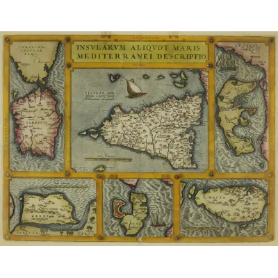 Abraham Ortelius Akdeniz Adaları Haritası Kanvas Tablo
