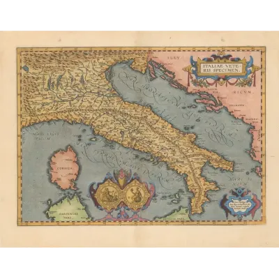 Abraham Ortelius Antik İtalya Haritası Kanvas Tablo